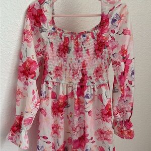 Floral Pink Smocked Women's Top